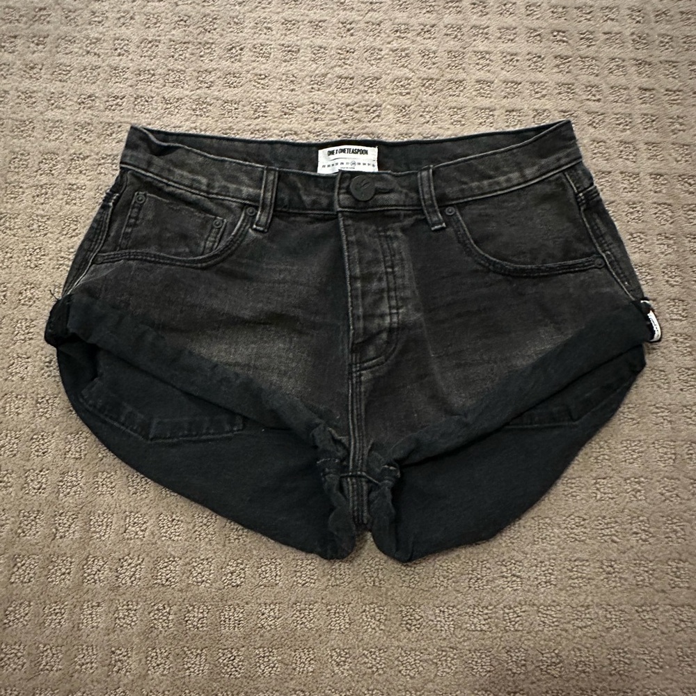 One Teaspoon Black Jean Shorts Raw Hem
